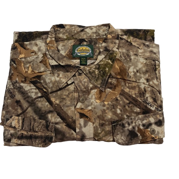 Cabelas Hunting Long Sleeve Shirt Camo Button Up Ex Large Zonz Woodland Print - Picture 1 of 9